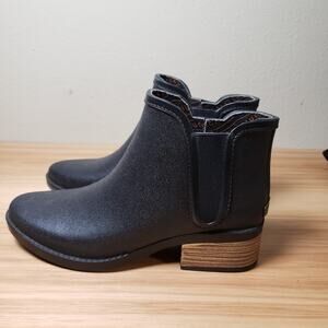 Unicare Women's 8 Chelsea Fashion Rainboots Black Stacked Heel Ankle Bootie